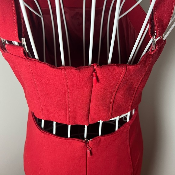 CINQ A SEPT DAKOTA DRESS - Red Cutout Cocktail Party Bodycon Midi Dress Size 2 - Picture 8 of 9